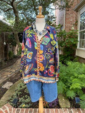 Johnny Was The Audrey Far out Silk Top Sz Med